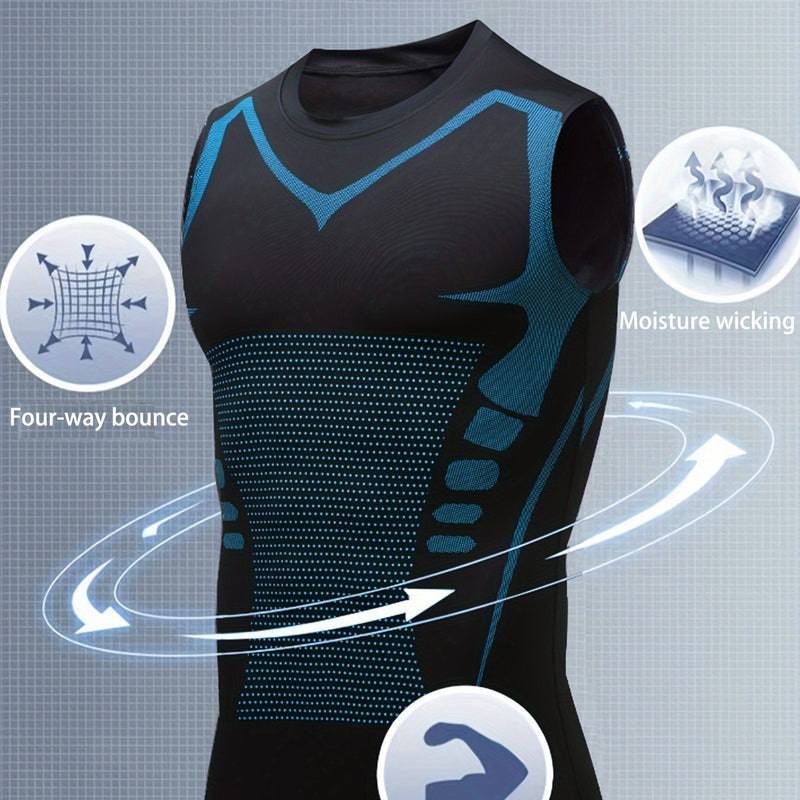 Camiseta regata esportiva masculina de compressão, ideal para basquete, treino e atividades físicas. Possui tecido elástico, ombros largos.