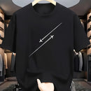 Camiseta masculina 100% algodão - Camiseta minimalista com estampa de avião e gola redonda.