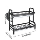 Organizador de pratos de cozinha em aço inoxidável, preto, com dois níveis.