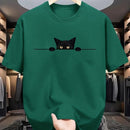 Camiseta masculina 100% algodão - Camiseta minimalista com estampa de gato olhando para a parede.