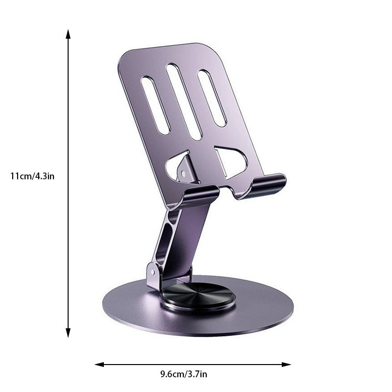 Suporte de metal para celular/tablet, suporte de mesa dobrável e giratório 360 graus, alta estabilidade.