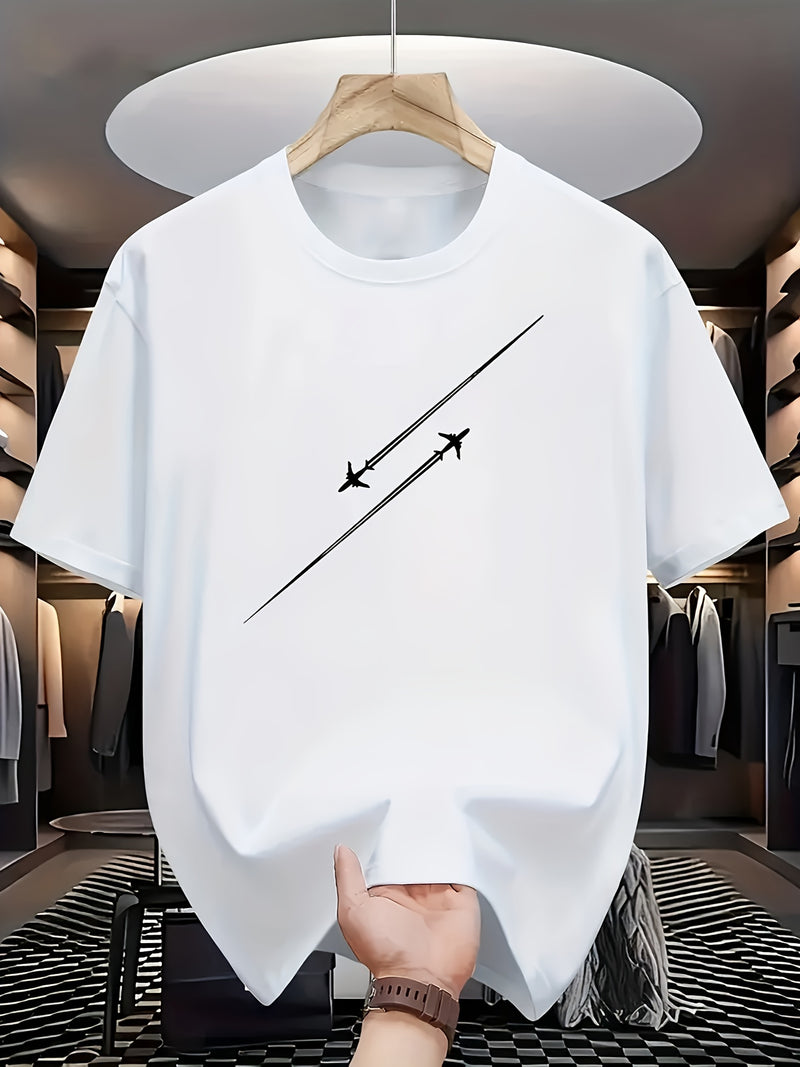Camiseta masculina 100% algodão - Camiseta minimalista com estampa de avião e gola redonda.