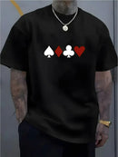 Camiseta masculina 100% algodão - Camiseta minimalista com estampa de cartas de baralho, gola redonda.