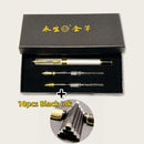 Conjunto de 3 canetas-tinteiro de luxo em metal com 10 tintas pretas.