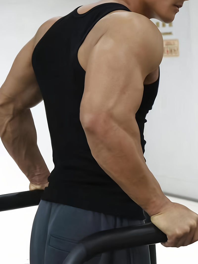 Camiseta regata masculina lisa, de secagem rápida, respirável, com gola redonda e sem mangas.