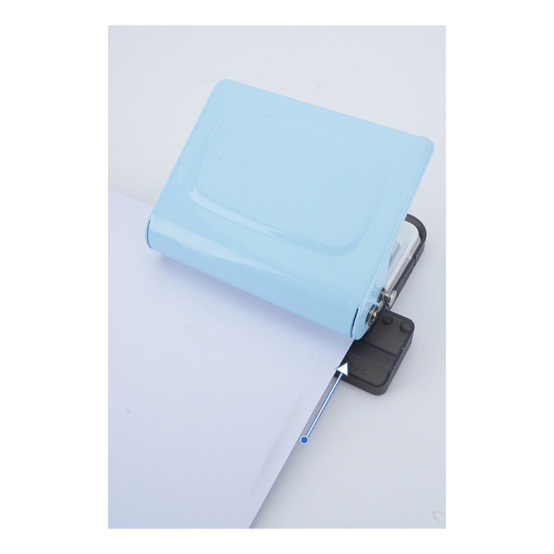 Furadeira de papel compacta e portátil sem furos, com alta precisão e qualidade, ideal para arquivos.