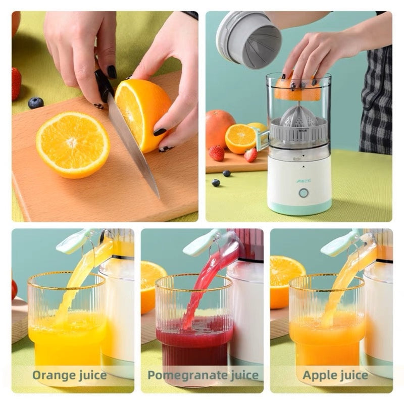 Espremedor industrial elétrico em aço inoxidável para sucos de laranja, limão e outras frutas, com copo incluso.