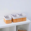 Conjunto de 3 cestos organizadores de bambu com forro para cozinha, banheiro, quarto e maquiagem.