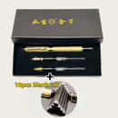 Conjunto de 3 canetas-tinteiro de luxo em metal com 10 tintas pretas.