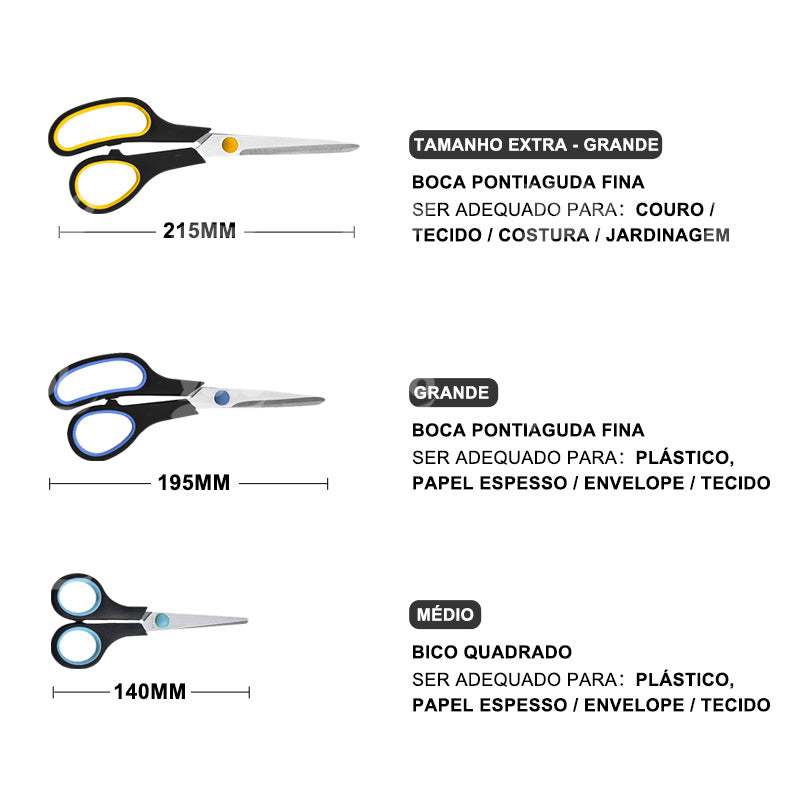 Conjunto de 5 Tesouras Multiuso em Aço Inoxidável de Alta Durabilidade, com Tamanhos Grande e Pequeno.