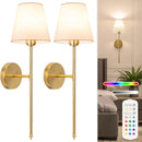Conjunto de 2 luminárias de parede a bateria, douradas e recarregáveis, com lâmpadas magnéticas removíveis e controle remoto.