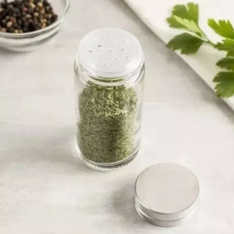 Porta-temperos giratório prateado com 12 potes.