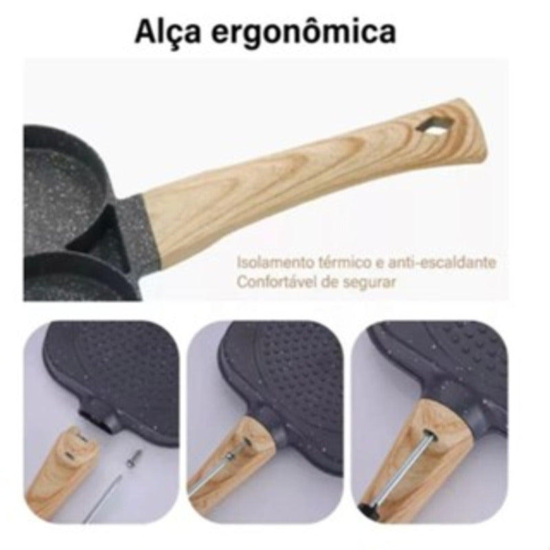 Frigideira antiaderente 3 em 1 com divisórias.