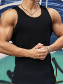 Camiseta regata masculina lisa, de secagem rápida, respirável, com gola redonda e sem mangas.