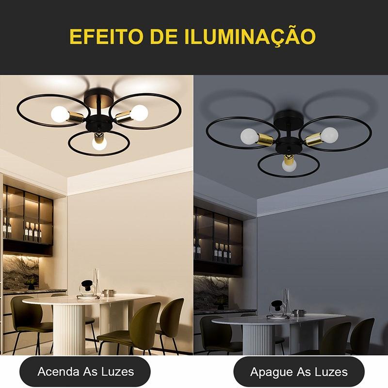 Luminária de teto nórdica em ferro, 1 peça, iluminação criativa e personalizada na cor preta.