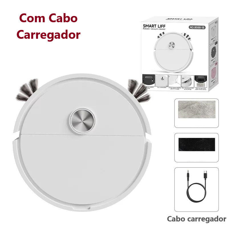 Aspirador robô automático 3 em 1 para limpeza doméstica – Inteligente, silencioso e eficiente.