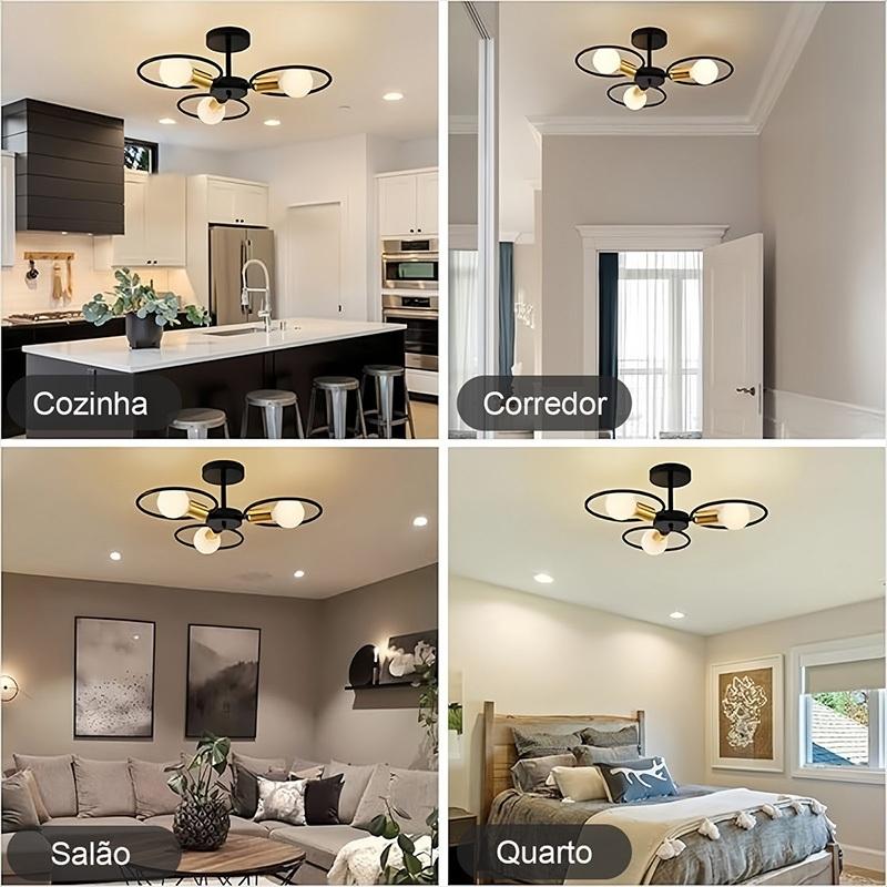 Luminária de teto nórdica em ferro, 1 peça, iluminação criativa e personalizada na cor preta.