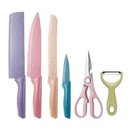 Conjunto de 6 peças para churrasco: faca para carne e legumes, descascador e tesoura profissional.