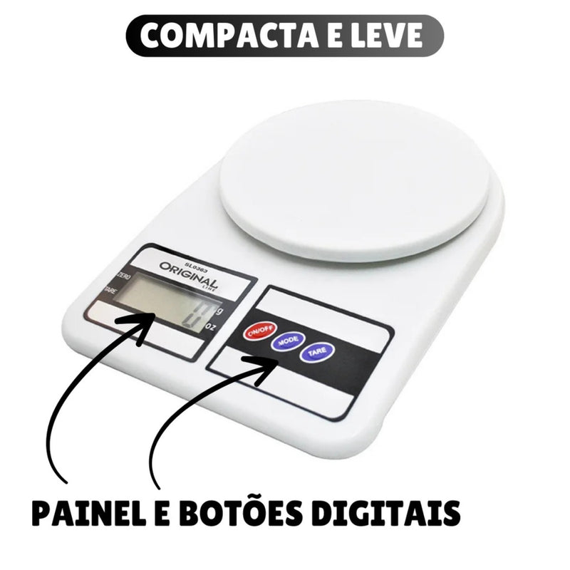 Balança de cozinha digital com capacidade para até 10 kg.