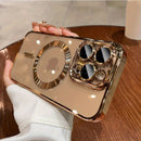 Capa de celular transparente de luxo com revestimento cromado e carregamento magnético sem fio para iPhone.