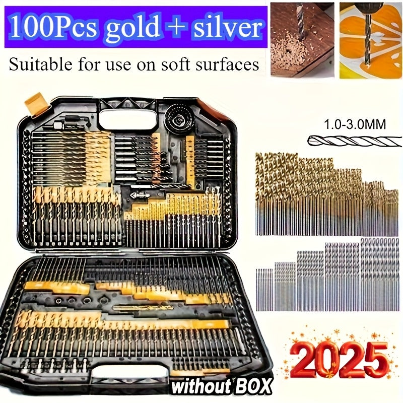 Conjunto de 100 brocas de aço rápido revestidas de titânio.
