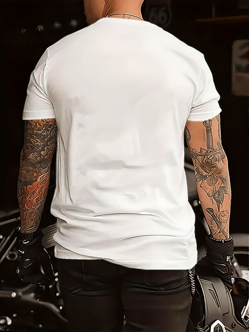 Camiseta masculina básica casual de gola redonda com estampa minimalista de cruz.