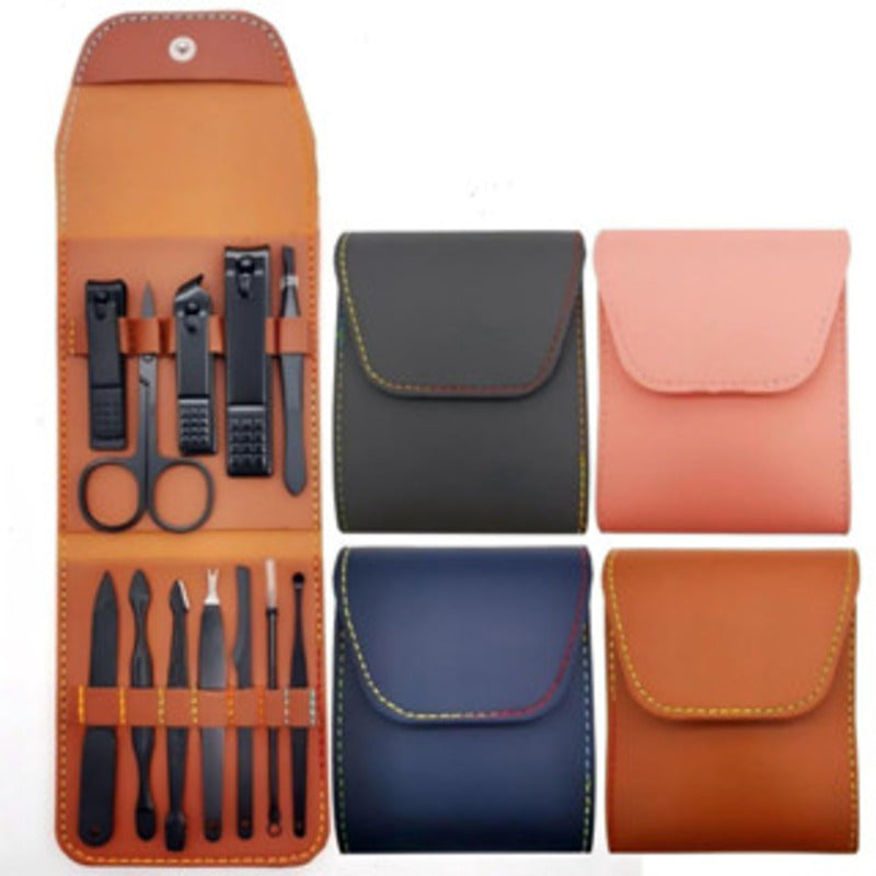 Kit profissional de manicure e pedicure com 16 peças em aço inoxidável.