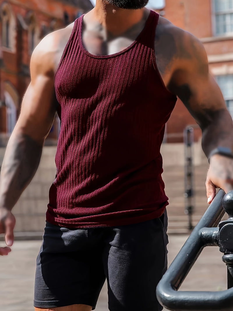 Regata masculina respirável, casual, de secagem rápida, com gola redonda e tecido elástico.