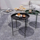 Mesa lateral redonda com bandeja removível, 47x47x50cm, pés de metal, suporte de canto para sala de estar.