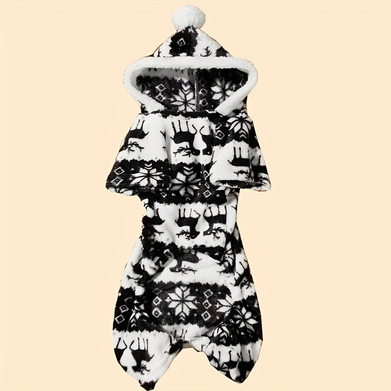 Pijama de Natal para animais de estimação com capuz e estampa de rena.