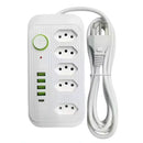 Tomada de 5 saídas, 4 portas USB, cabo longo.