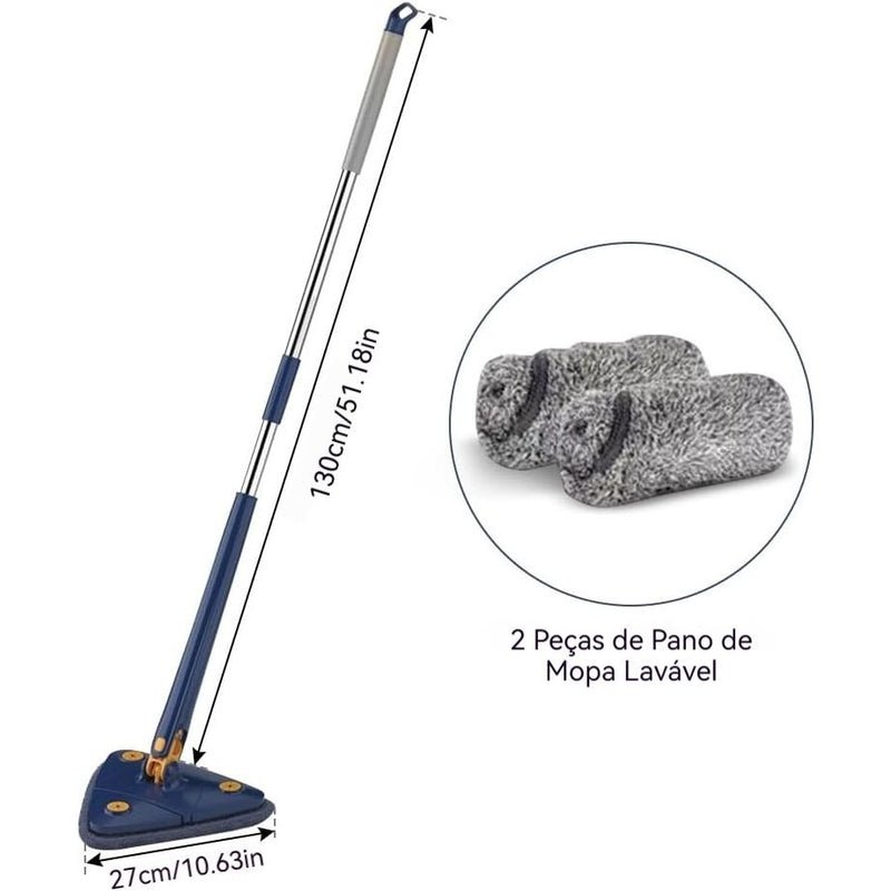 Conjunto de esfregão triangular giratório 360° com cabo longo, lavagem e torção sem usar as mãos, uso úmido e seco para pisos, paredes, tetos e cantos, acessórios de limpeza, ferramenta de limpeza.