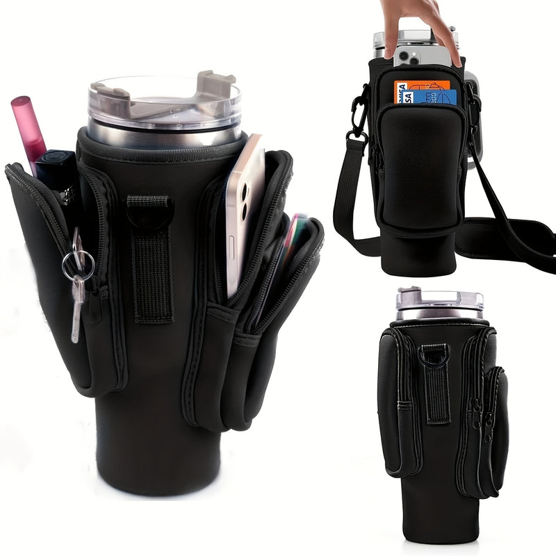 Conjunto de 1 garrafa de água de 1,2/887 ml com bolso para celular, design com 3 bolsos.