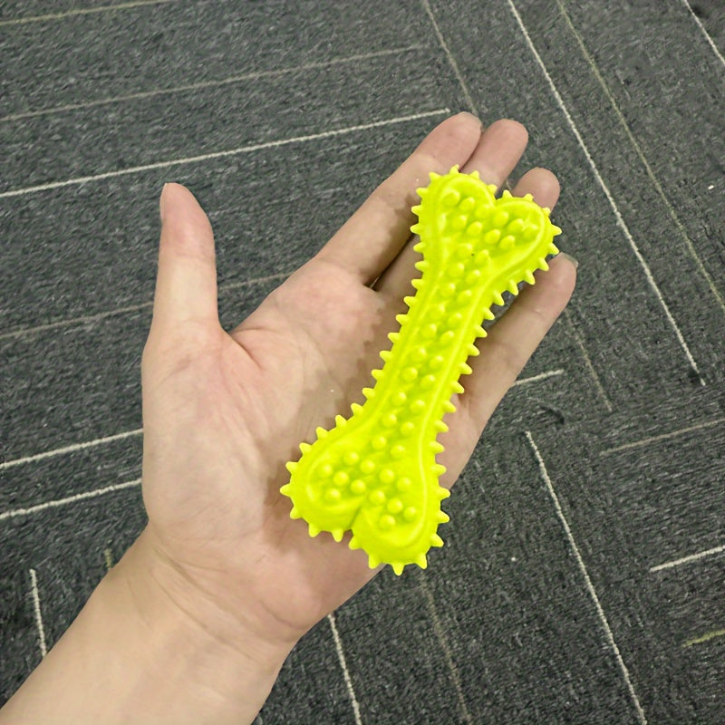 Brinquedo para cães em formato de osso com estampa de bolinhas - Cabo de borracha resistente para escovação.