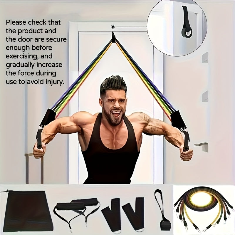 Conjunto de 11 faixas de resistência reforçadas, com 6 faixas codificadas por cores.