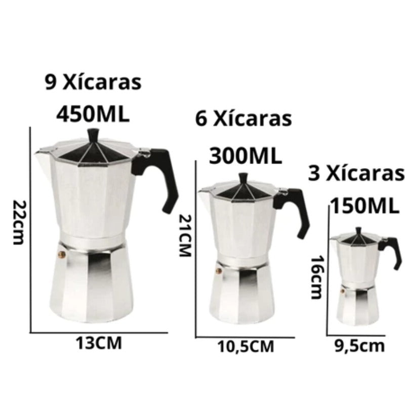 Cafeteira Italiana, Jarra de Alumínio Premium para Espresso de 150ml ou 300ml, Mantém a Temperatura.