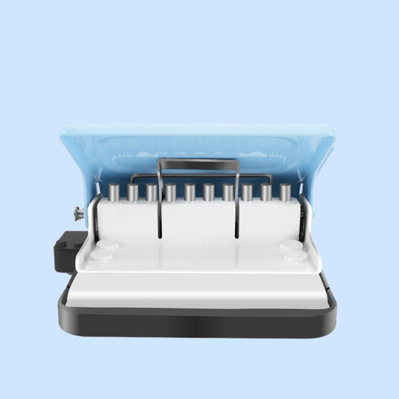 Furadeira de papel compacta e portátil sem furos, com alta precisão e qualidade, ideal para arquivos.