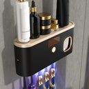 Suporte para escova de dentes com luz UV sem furos (com dispensador automático de pasta de dentes) - Alimentado por energia, múltiplas configurações.