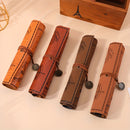 Estojo de lápis vintage em couro PU com bússola náutica, enrolável, porta-canetas de grande capacidade.