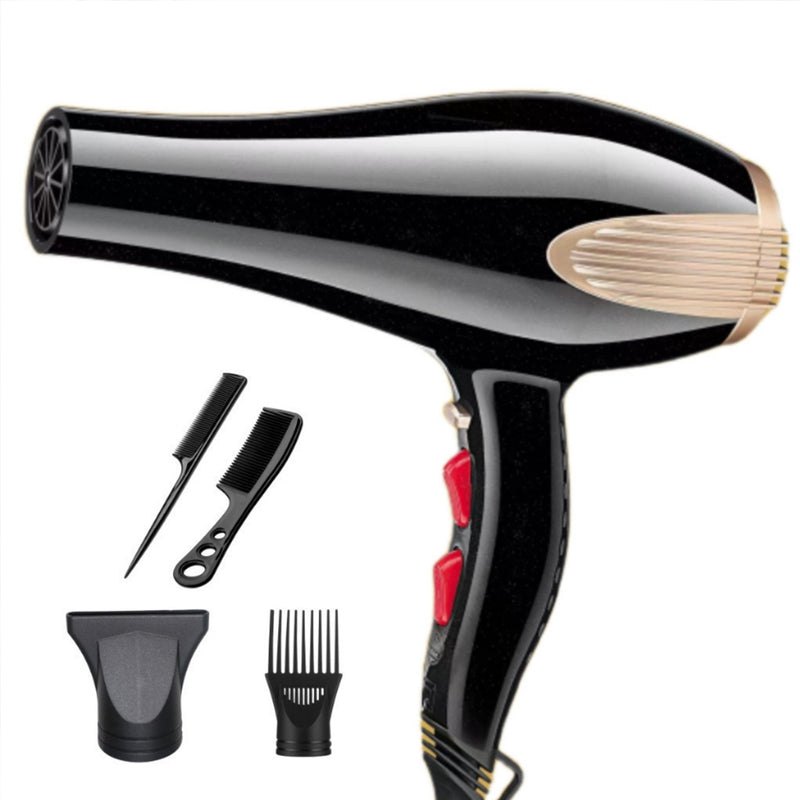 Secador de cabelo profissional 127V 220V 6000W com 2 pentes e 2 bicos, silencioso, íons negativos, proteção contra superaquecimento, alta potência.