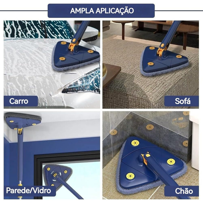 Conjunto de esfregão triangular giratório 360° com cabo longo, lavagem e torção sem usar as mãos, uso úmido e seco para pisos, paredes, tetos e cantos, acessórios de limpeza, ferramenta de limpeza.