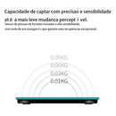 Balança multifuncional, modelo a bateria, que se conecta à internet para consultar o histórico de dados.