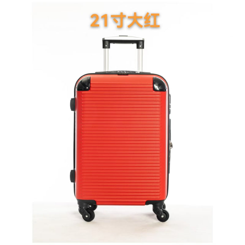 Mala de viagem, Tamanhos 17, 18, 19, 20 e 21 polegadas. Possuem protetores de canto em liga de alumínio resistentes a impactos e trava TSA. Feitas de ABS e fibra de poliéster refinada com superfície lisa.