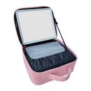 Estojo de maquiagem profissional com espelho, luz LED e organizador USB.