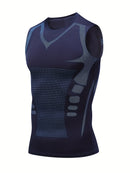 Camiseta regata esportiva masculina de compressão, ideal para basquete, treino e atividades físicas. Possui tecido elástico, ombros largos.