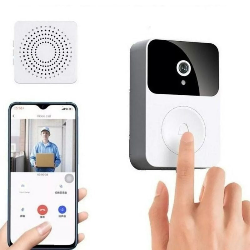 Campainha com câmera de vídeo sem fio Wi-Fi HD, casa inteligente V - Recarregável por celular