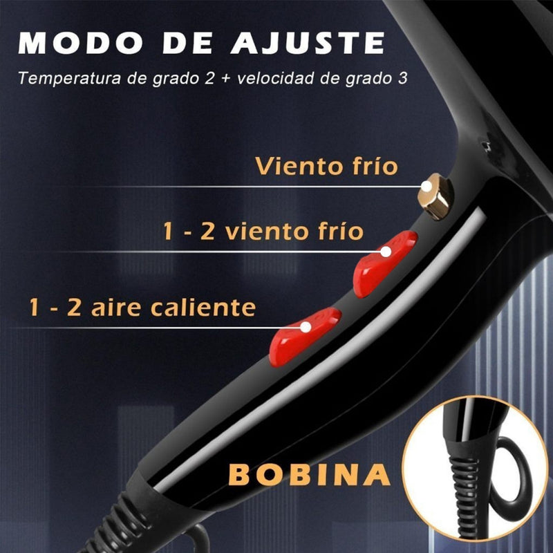 Secador de cabelo profissional 127V 220V 6000W com 2 pentes e 2 bicos, silencioso, íons negativos, proteção contra superaquecimento, alta potência.
